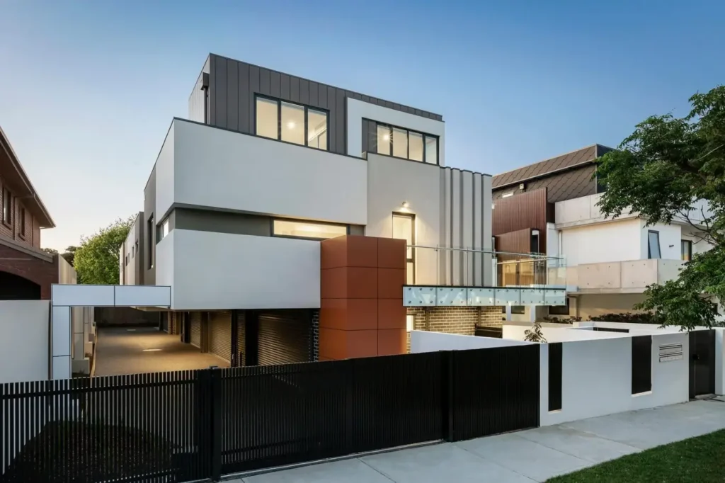 Modern multi-level townhouse facade